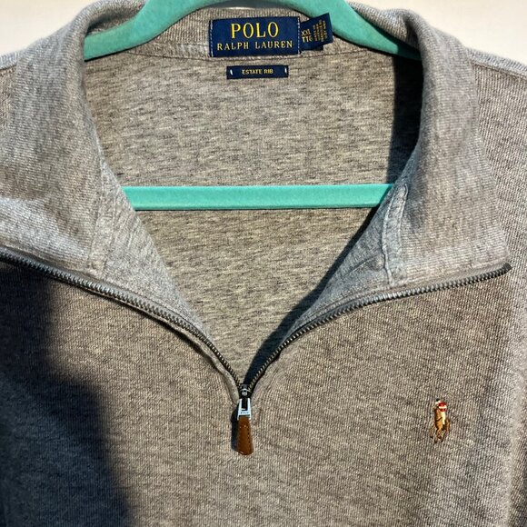 Polo Ralph Lauren Jumper Mens XXL Grey Half Zip Pullover Sweater Estate Rib Pony - Picture 3 of 4